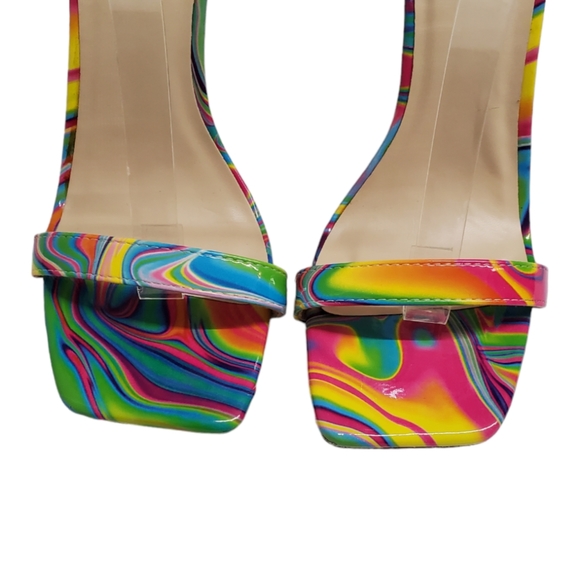 Rouge Helium Groovy Patent Neon Multicolor Square Toe Sandals Heels Sz 10 - Picture 5 of 13
